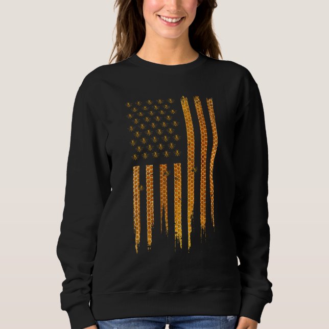 Sweatshirt Beekeeping American Flag Honeycomb Honey Bees Beek (Devant)