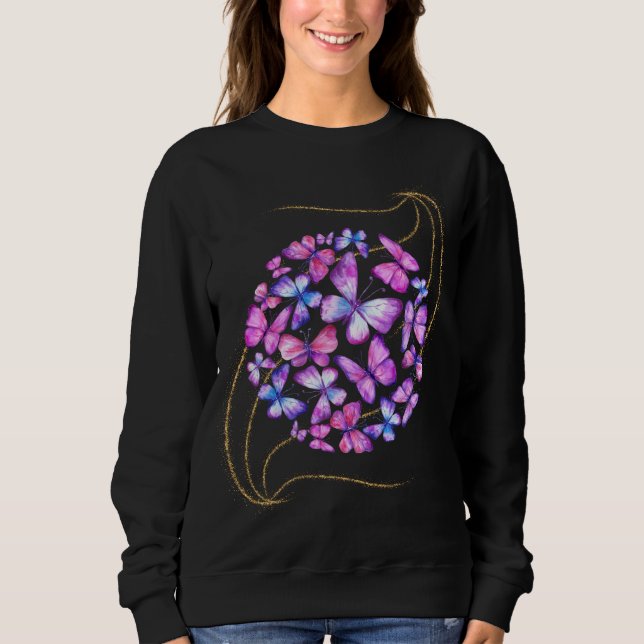 Sweatshirt Belle Aquarelle Papillons avec Boule d'Or (Devant)