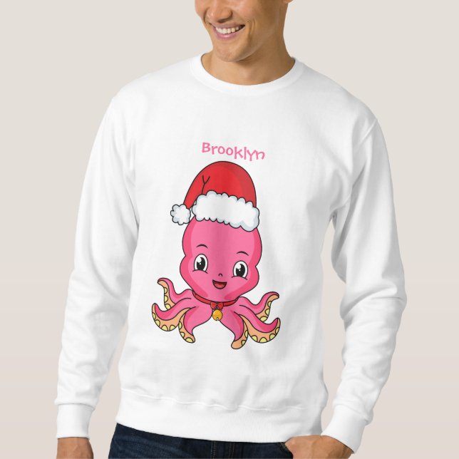 Sweatshirt Belle pieuvre joyeuse en casquette de Noël (Devant)