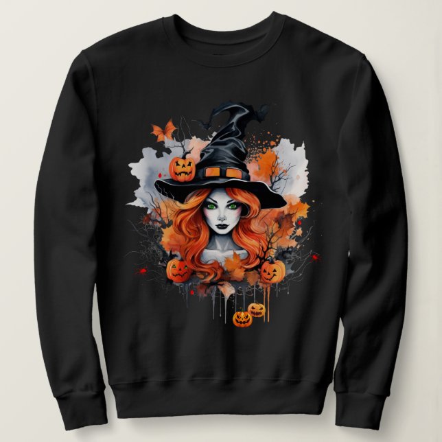 Sweatshirt Belle sorcière verte avec Citrouille (Design devant)