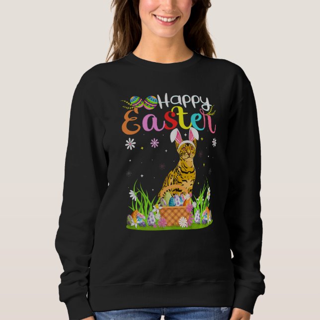 Sweatshirt Bengale Chat Bunny Oeuf Chasse Bengale Chat Joyeux (Devant)