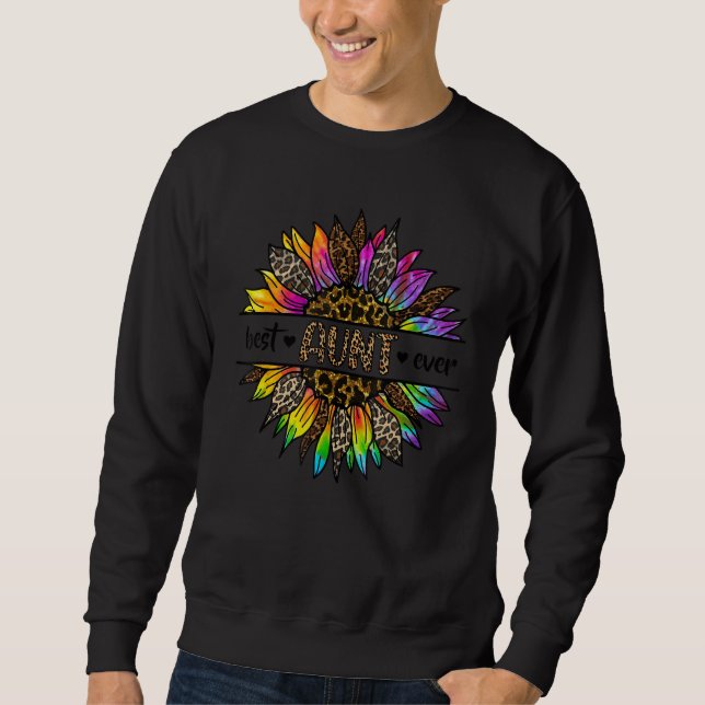 Sweatshirt Best Aunt Ever Sunflower Leopard Tie Dye Auntie Mo (Devant)