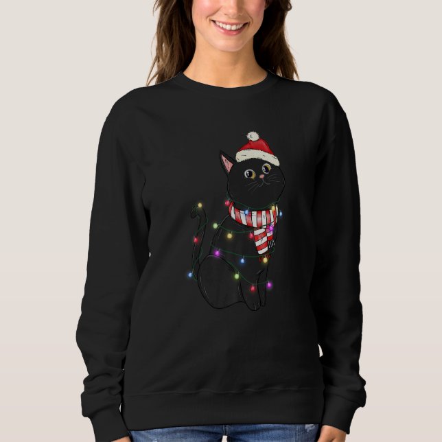 Sweatshirt Black Cat christmas light   cat  christmas (Devant)