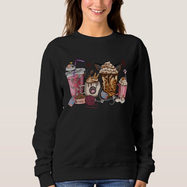 Sweatshirt Black Cat Coffee Cups Leopard Western Coffee And C (Devant)