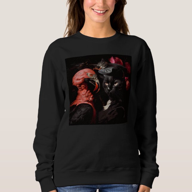 Sweatshirt Black Cat Flamingo War (Devant)