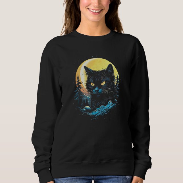 Sweatshirt Black Cat Forest Moon Mystical Black Cat (Devant)