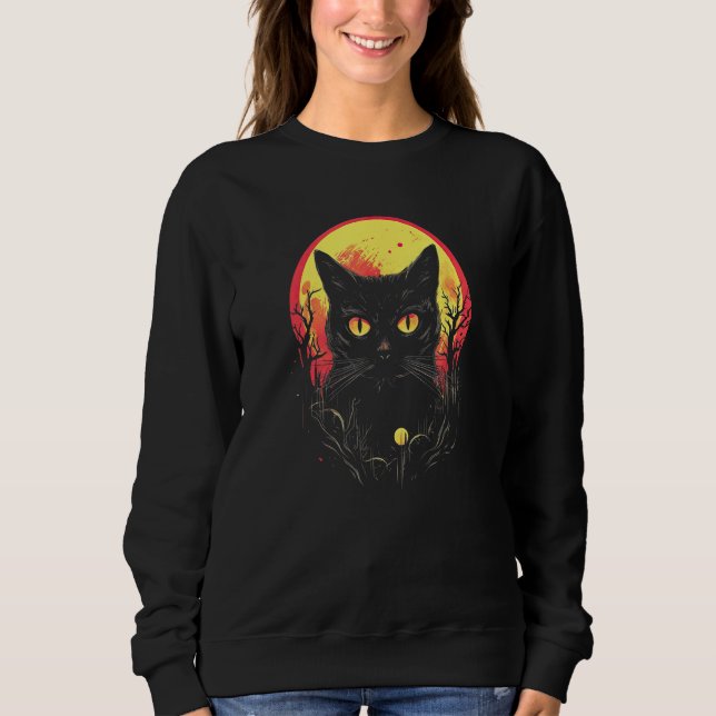 Sweatshirt Black Cat Forest Moon Mystical Cat (Devant)
