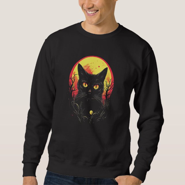 Sweatshirt Black Cat Forest Moon Mystical Cat (Devant)