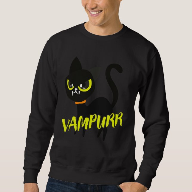Sweatshirt Black Cat Halloween Vampurr I Fun Vampire Cat Cost (Devant)