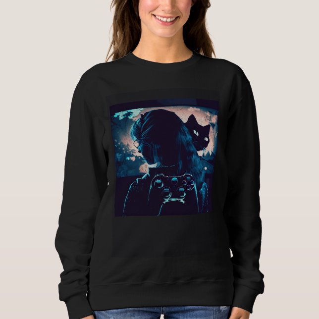 Sweatshirt Black Cat Love Video Games (Devant)