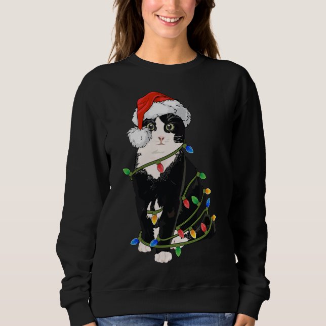 Sweatshirt Black Cat lumières Noël Black Cat cadeau Noël (Devant)