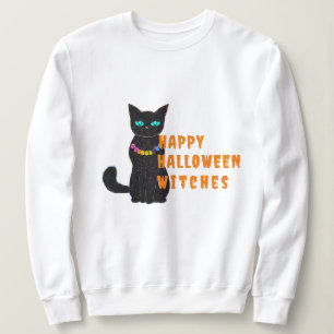 Sweatshirt Black Cat Print Femme Sweatshirt, Halloween Party