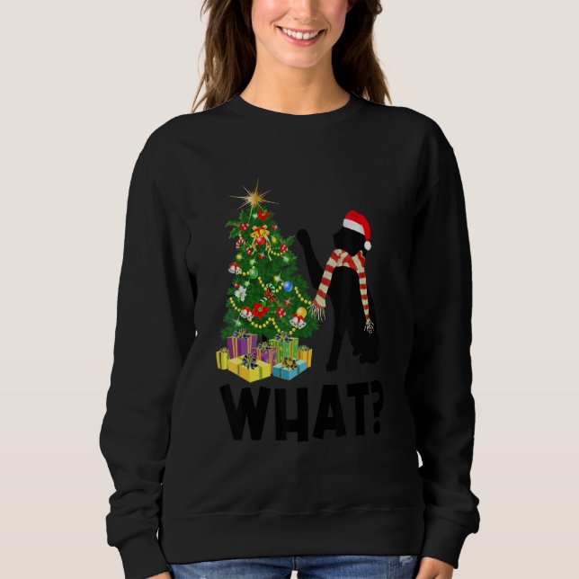 Sweatshirt Black Cat Pushing Christmas Tree Over Cat What 1 (Devant)