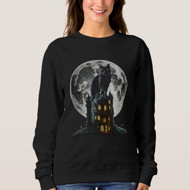 Sweatshirt Black Cat Tower Moon Graphic Tees Men Women Boys G (Devant)