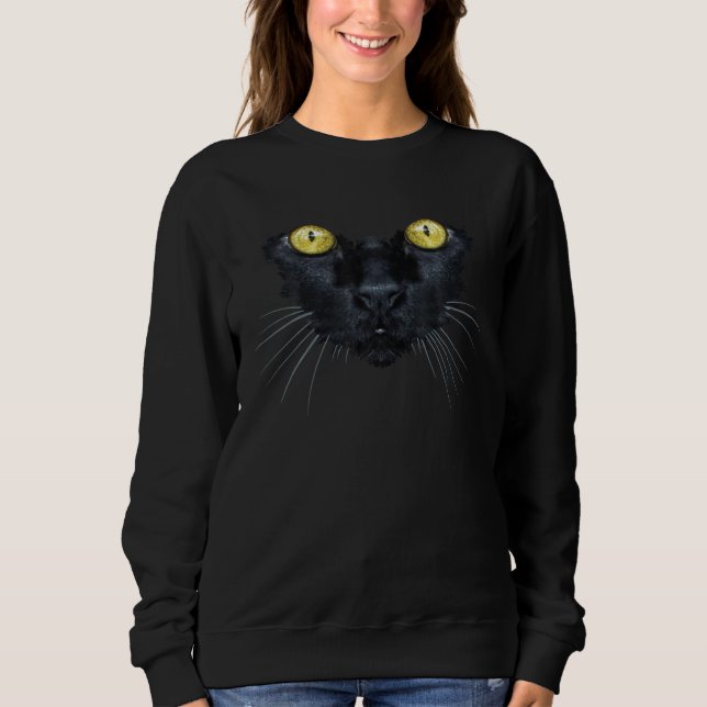 Sweatshirt Black Cat Yellow Eyes Kitty Kitten Cat Fa (Devant)