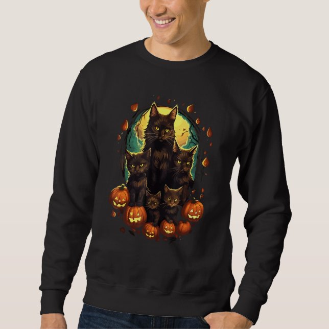 Sweatshirt Black Cats Moon Pumpkin  Halloween Horror 3 (Devant)