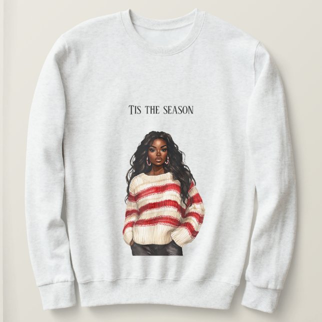Sweatshirt Black Girl Candy Cane RedStripes Sweater Christmas (Design devant)