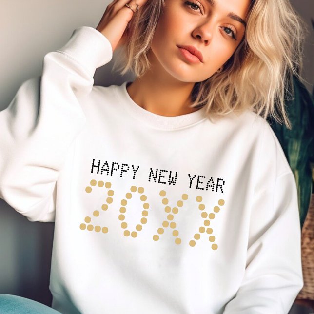 Sweatshirt Black & Gold Bonne année 2024 Blanc (Black & Gold Happy New Year 2024 White Sweatshirt)
