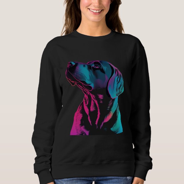 Sweatshirt Black Labrador Synthwave 80s Retrowave Aesthetic (Devant)