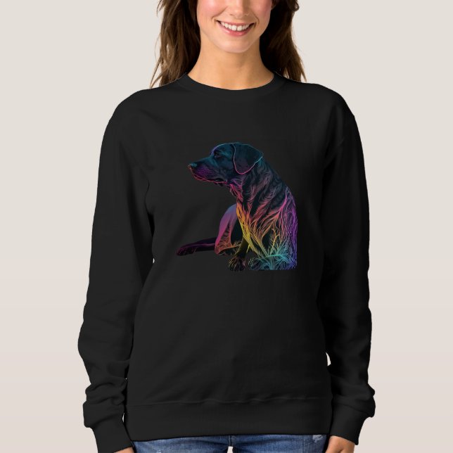 Sweatshirt Black Labrador Synthwave 80s Retrowave Aesthetic   (Devant)