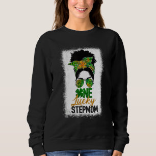 Sweatshirt Black Womens One Lucky Stepmaman Messy Bun St Patr