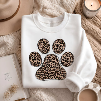 Sweatshirt blanc à empreinte de patte de léopard