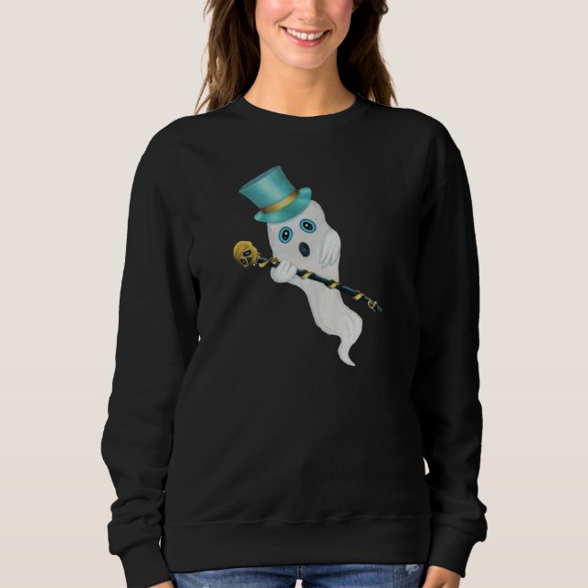 Sweatshirt Blancs Fantôme Silly Face Holding Crâne Canne Top  (Devant)