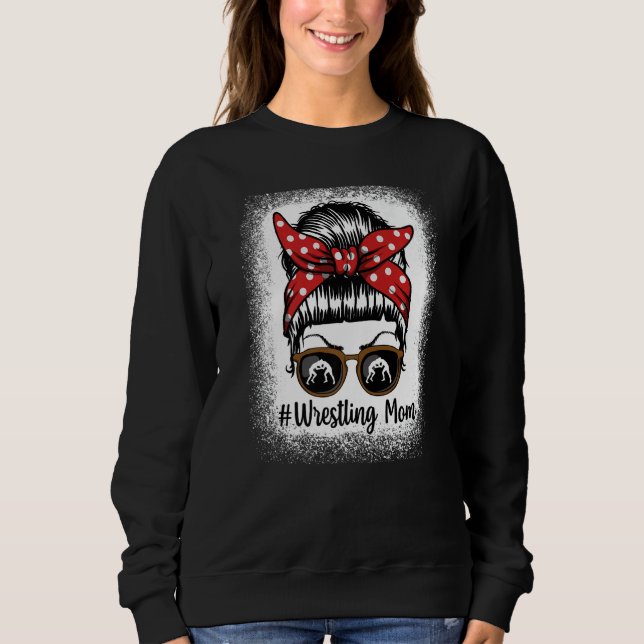 Sweatshirt Bleached Life Wrestling Mom Leopard Messy bun Glas (Devant)