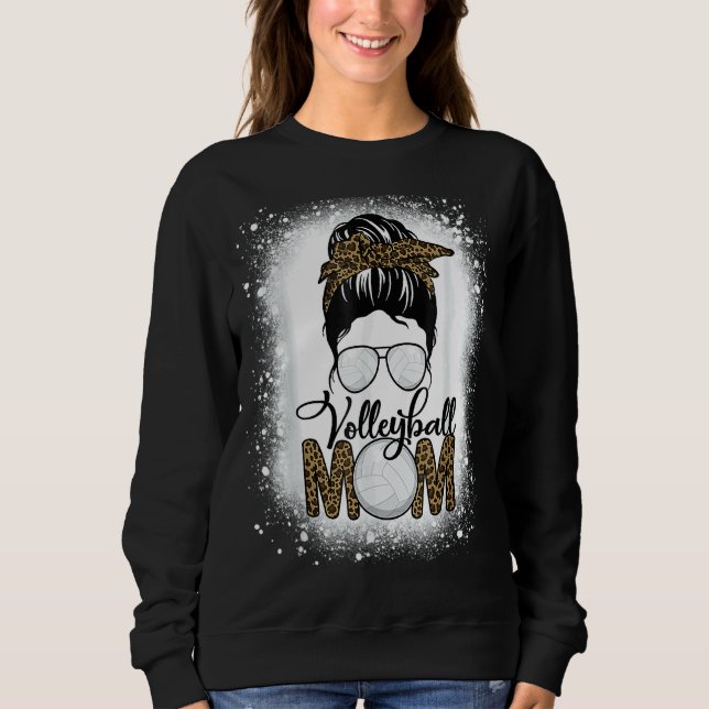 Sweatshirt Bleached Volleyball Maman Vie Leopard Messy Bun Ga (Devant)