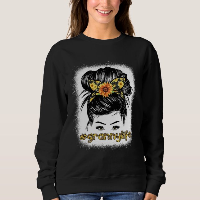 Sweatshirt Bleaches Granny Messy Hair Bun Sunflower Women Mot (Devant)
