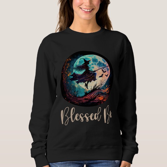 Sweatshirt Blessed Be Retro Witch On A Broom Mystical (Devant)