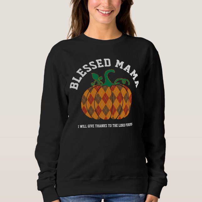 Sweatshirt BLESSEE MAMA Plaid Citrouille Thanksgiving Fall (Devant)