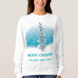 Sweatshirt bleu arctique gelé argenté brillant à feuillage pe