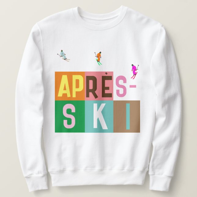 Sweatshirt Bloc de couleurs pour skieurs rétros après ski (Design devant)
