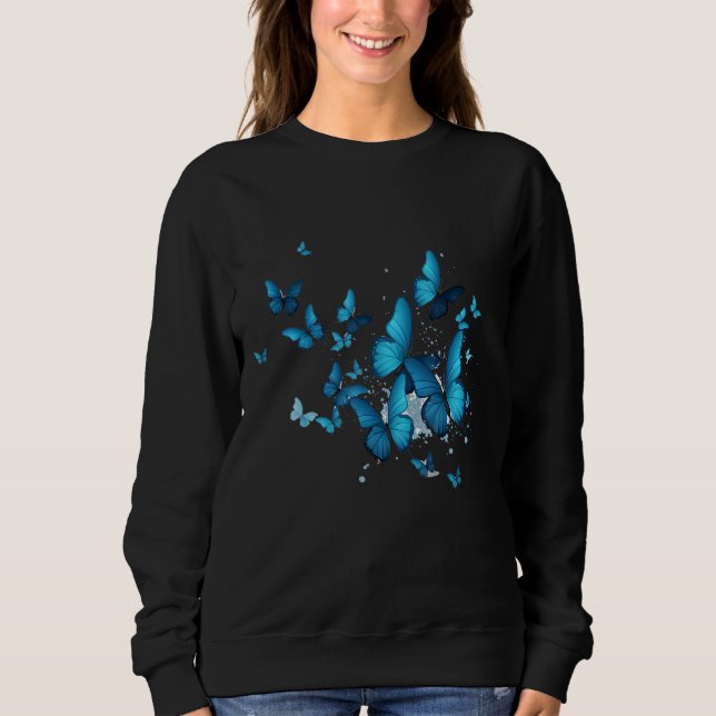 Sweatshirt Blue Butterfly Garden Beautiful Butterflies (Devant)