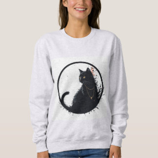 Sweatshirt blusa femina com design gato preto 