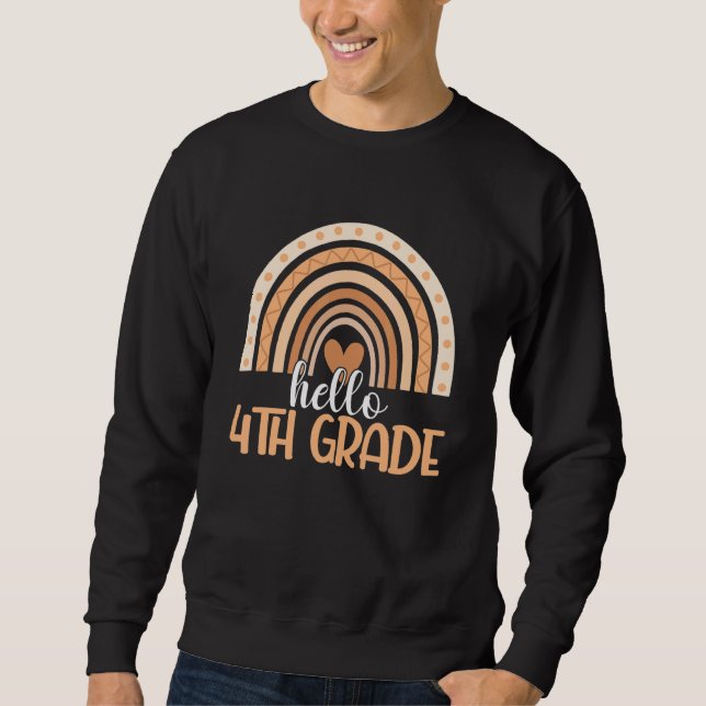 Sweatshirt Boho Rainbow Hello 4th Grade Teacher Student Back  (Devant)