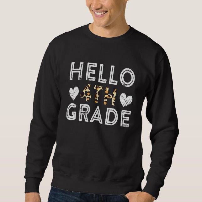 Sweatshirt Bonjour 4e année Retour à l'école 1er jour Leopard (Devant)
