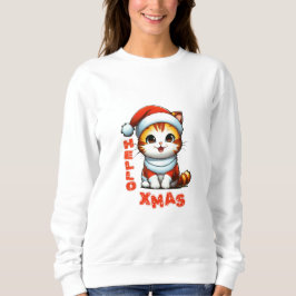 Sweatshirt Bonjour Noël - Chat de Noël mignon en costume Père