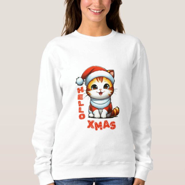 Sweatshirt Bonjour Noël - Chat de Noël mignon en costume Père (Devant)