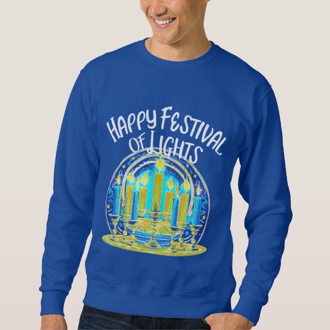 Sweatshirt Bonne fête des lumières Hanoukka Menorah (Devant)