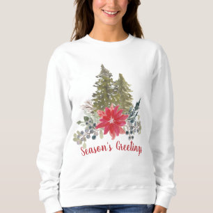 Sweatshirt Bonnes Fêtes Arbre de Noël et Poinsettia