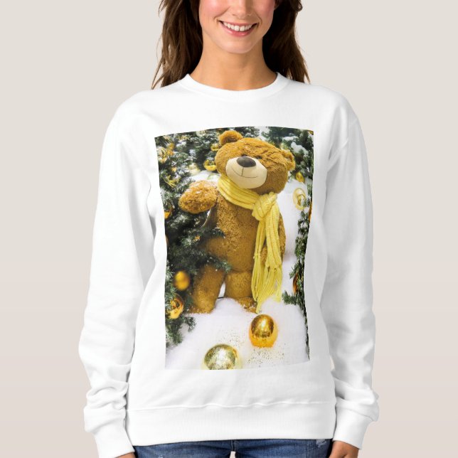 Sweatshirt Bonnes fêtes ours de nounours de neige de Joyeux (Devant)