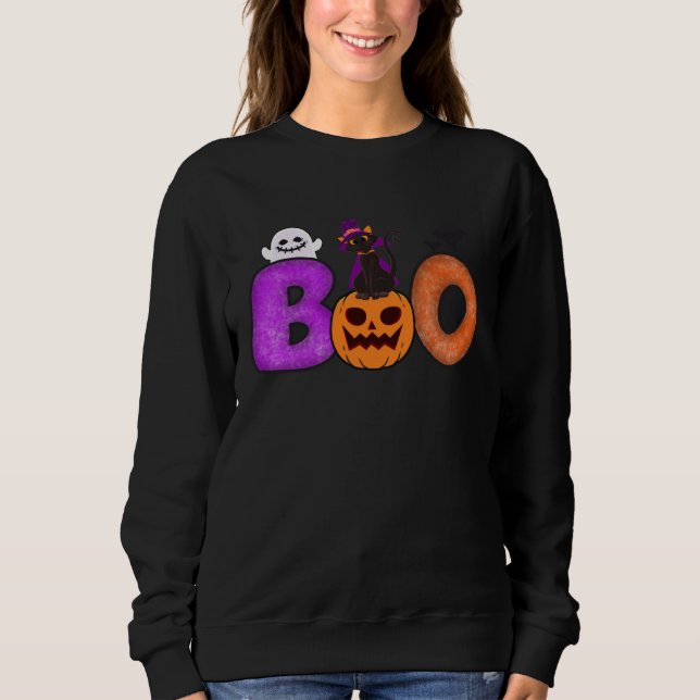 Sweatshirt Boo Cat Pumpkin Halloween Ghost Costume Leopard (Devant)