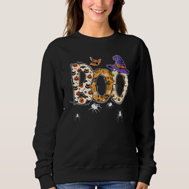Sweatshirt Boo With Spiders Witch Hat Halloween Costume Party (Devant)