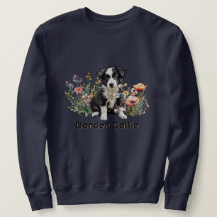 Sweatshirt Border Collie dans des fleurs sauvages Texte perso