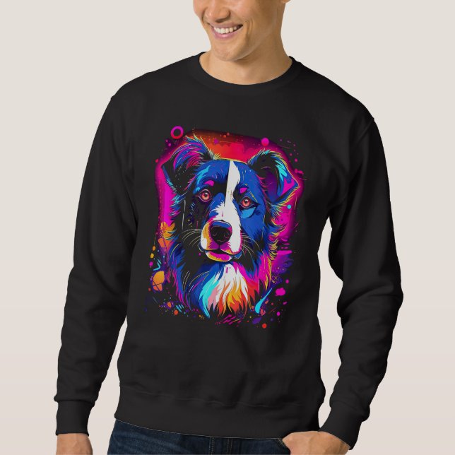 Sweatshirt Border Collie Dog Australian Shepherd 80s Retrowav (Devant)