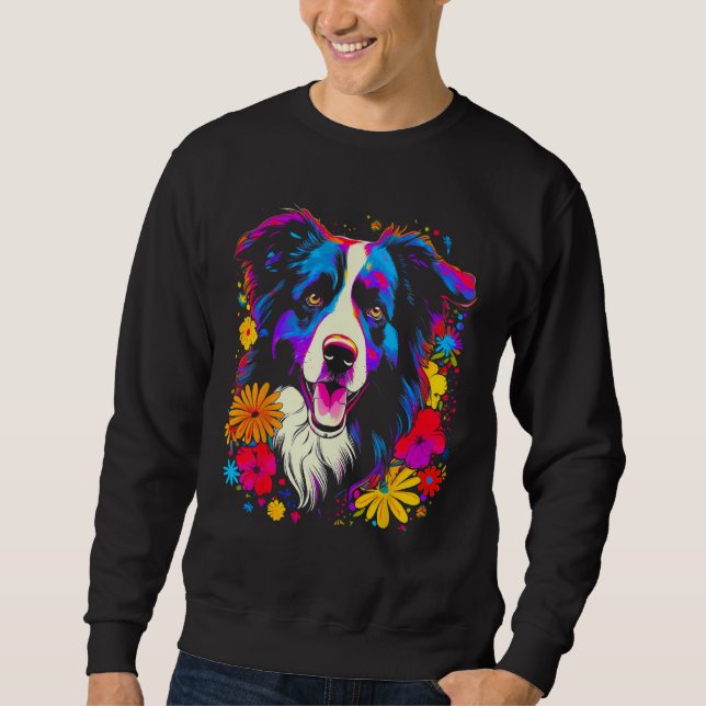 Sweatshirt Border Collie Dog Love Flowers (Devant)