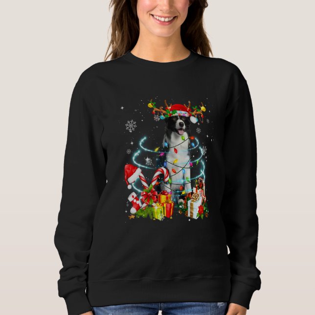 Sweatshirt Border Collie Reindeer Christmas Tree Lights Pajam (Devant)
