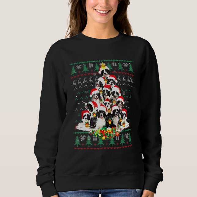 Sweatshirt Bordure Collie Arbre de Noël Douille moche Chien C (Devant)